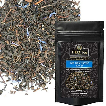 Itrix Earl Grey Classic Black Tea - Natural and Aromatic - Blends with Italian Natural Bergamot Oil - Brew as Hot or Iced Tea - Medium Caffeine - Healthy Coffee Substitute Tea (Best Caffeine Alternative To Coffee)