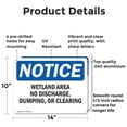 thumbnail image 2 of (2 Pack) Wetland Area No Discharge Dumping Or Clearing OSHA Notice Sign 14 Inch X 10 Inch Indoor / Outdoor Rust-Free Aluminum Metal Signs for Workplace, Workshop, and Construction Site, 2 of 8