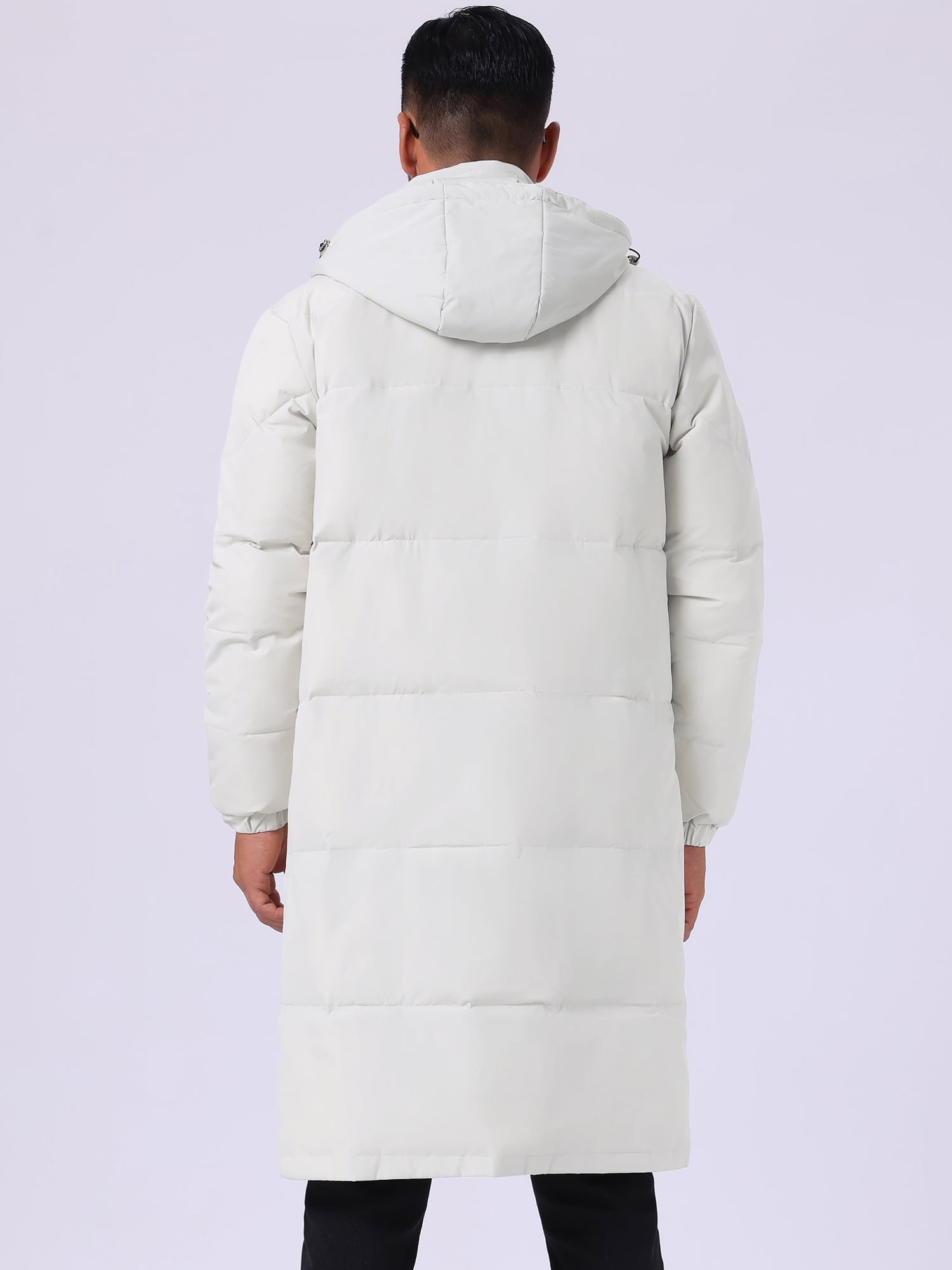DARING DIVA Men's Full-Zip Detachable Hooded Long Quilted Puffer Jacket M White