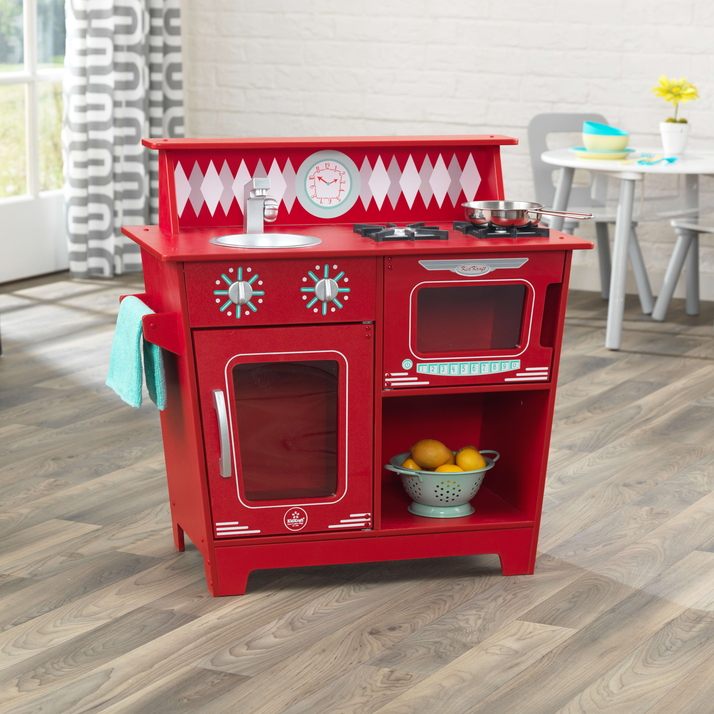 KidKraft Classic Wooden Pretend Play Cooking Kitchenette Toy Set for Kids Red - image 3 of 10