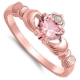 thumbnail image 4 of CHOOSE YOUR COLOR Champagne CZ Claddagh Heart Love Ring .925 Sterling Silver Band Pink Female Size 4, 4 of 4