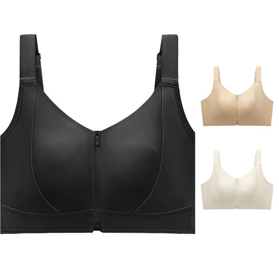 Bra for Everyday Comfort - Front Closure Zip Up Wireless Bra for Home and Leisure Seamless Soft Stretch with Gentle Support