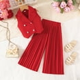 thumbnail image 3 of OGLCCG Girl's Elegant 2 Piece Outfit Sleeveless Button Down Vest Blazer and Wide Leg Long Dressy Pants Set Solid Color Summer Outfit 2-9 Years, 3 of 7