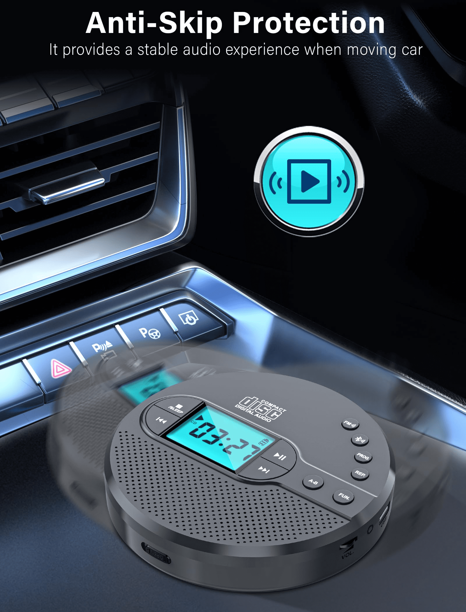 Jazmm NEW 2025 CD Player Portable with Bluetooth, 2000mAh Rechargeable Discman CD Player for Car