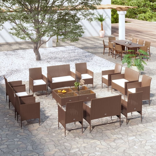 vidaXL 16 Piece Garden Lounge Set with Cushions Poly Rattan Brown