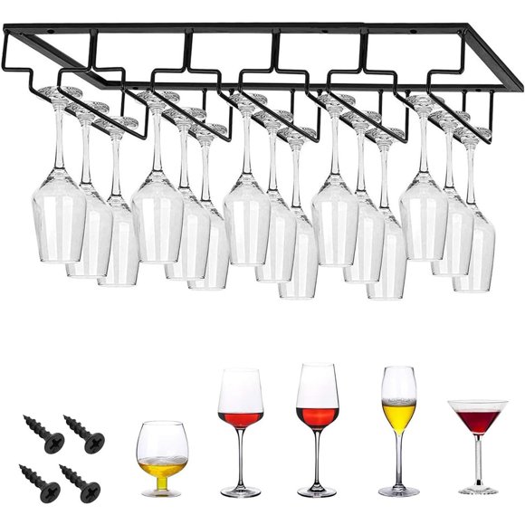 GUDREN Soportes Para Copas, estante Para Colgar Copas De Vino, Soporte Para Copas De Vino, Barra De Cocina, Estante De Almacenamiento De Metal (5 Ranuras)