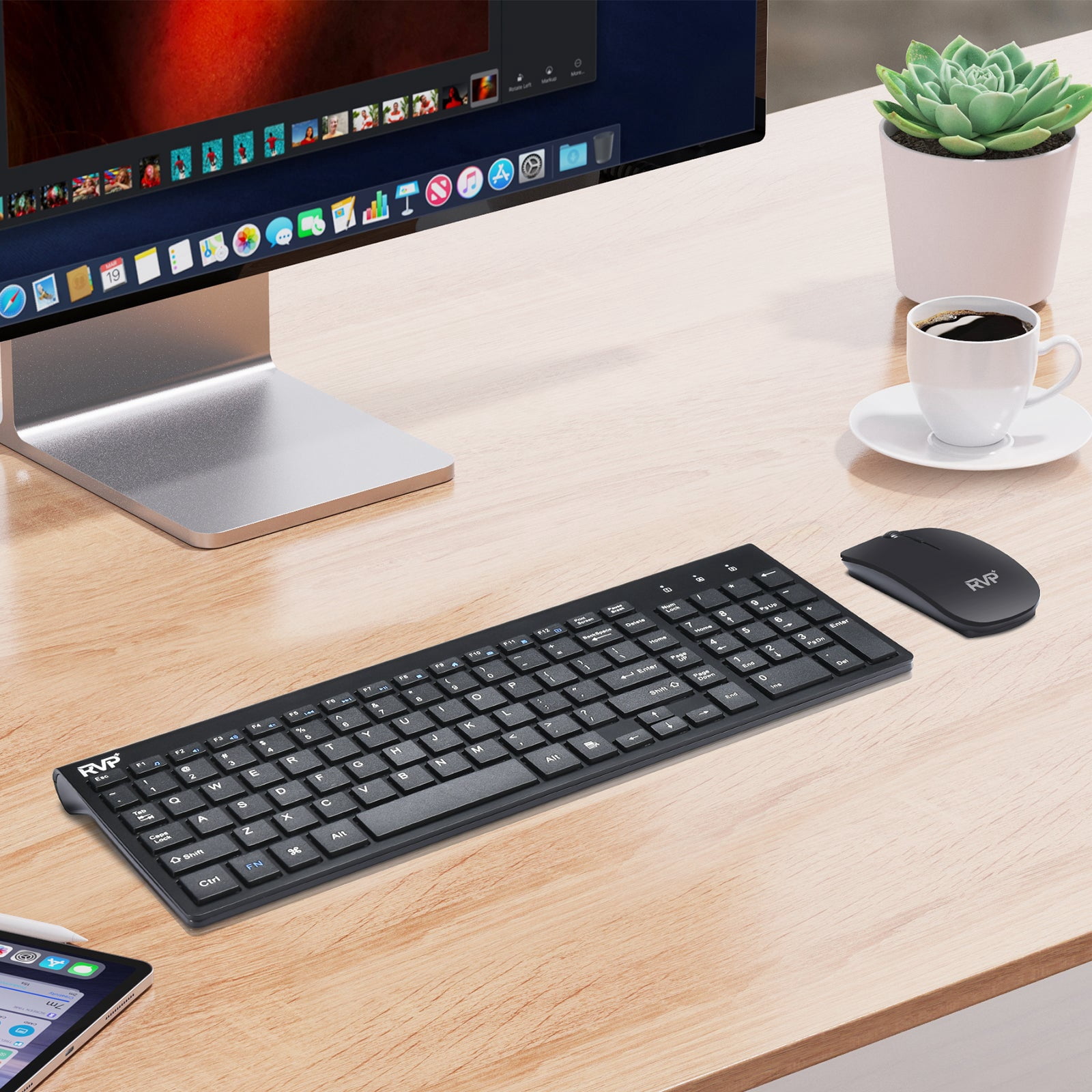 RVP+ Wireless Keyboard and Mouse Ultra Slim Combo, 2.4GHz Cordless USB Mouse and Keyboard PC Laptop Computer - Black