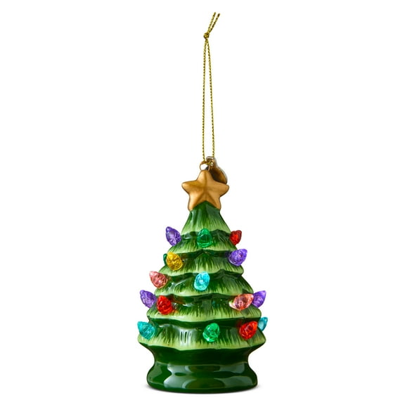 Mr. Christmas 4" Nostalgic Ceramic Lit Tree Ornament Decoration, Green