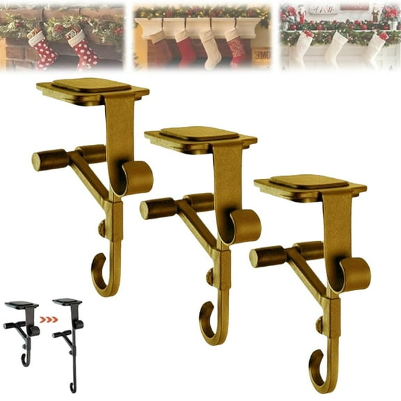 Fireplace Stocking and Garland Hanger - Paeose Heavy Duty 2 in 1 Mantel Hanger Adjustable Two Hooks Dual Purpose and Padded Contact Points Securely Holds for Christmas Decorations