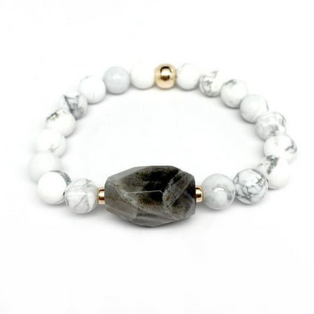 Julieta Jewelry White Howlite and Grey Rock Candy 14kt Gold over Sterling Silver Stretch Bracelet
