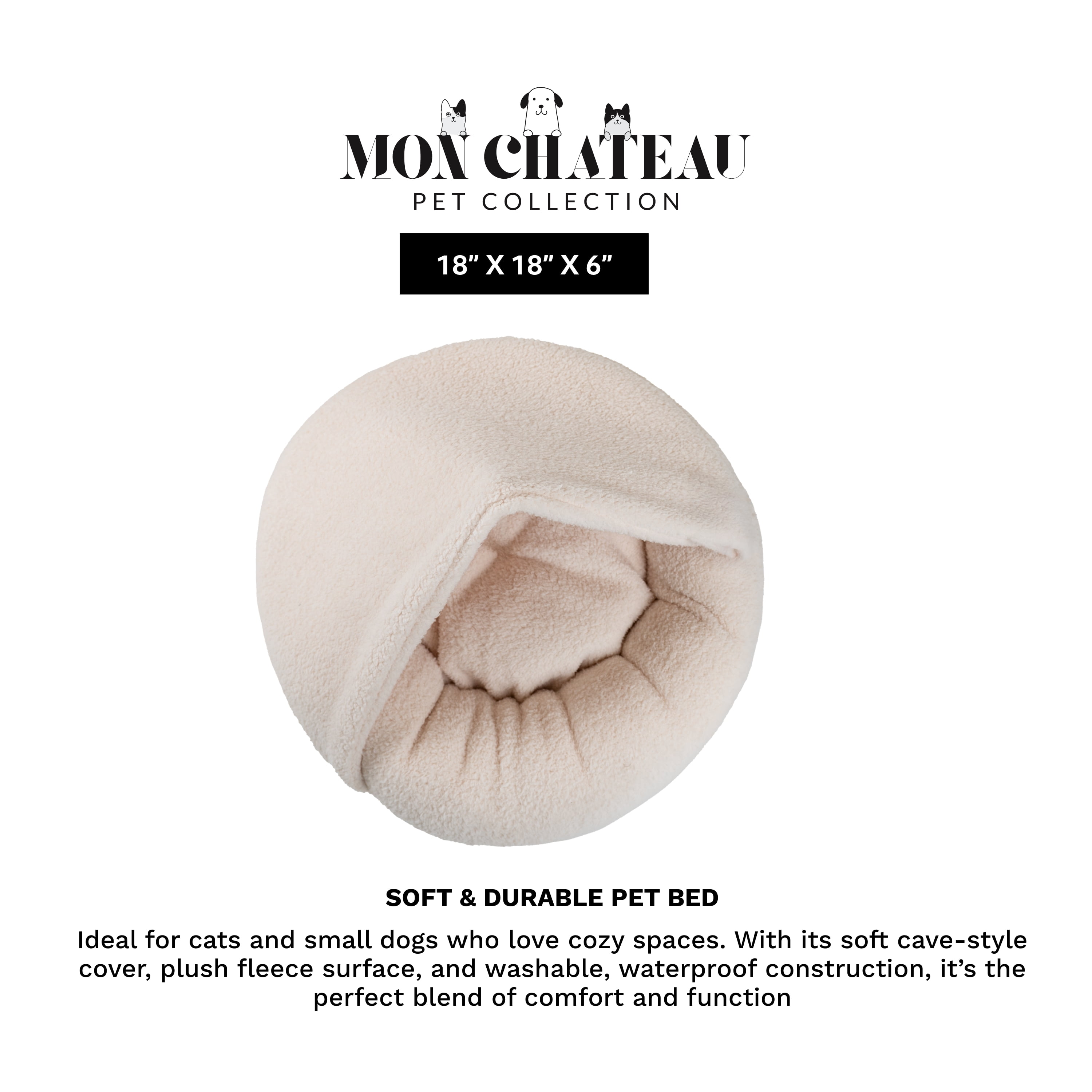Mon Chateau Nestled Boucle Hooded Pet Bed, Plush Cat or Dog Bed with Hooded Cover, Waterproof and Machine Washable with Anti-Skid Bottom, Designed for Comfort and Safety, Cloud White