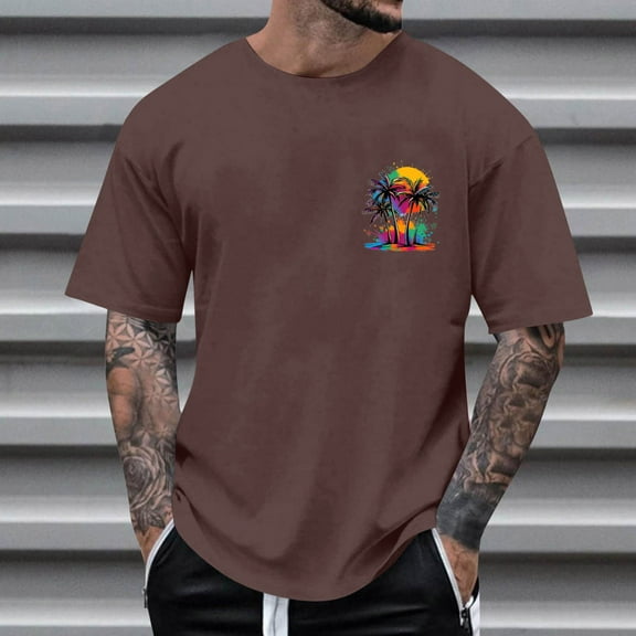 Elvqul Mens T-Shirts Big and Tall Stylish Pullover Short Sleeve Cew Neck Brown Pattern Fashion Workout Shirts for Men Gym