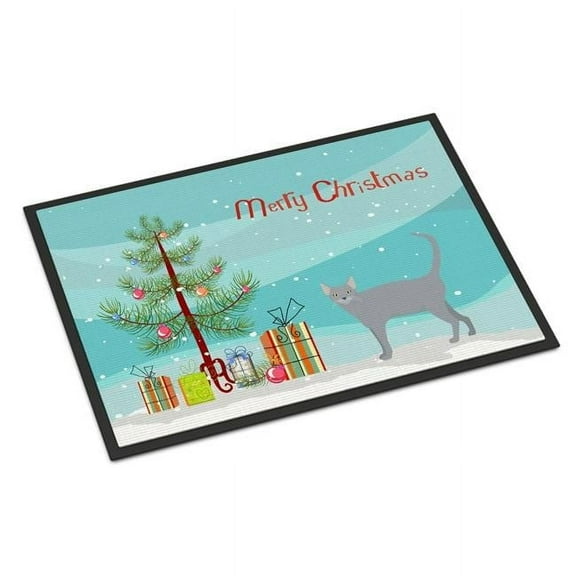 Carolines Treasures CK4695JMAT 24 x 36 in. Russian Blue No.1 Cat Merry Christmas Indoor or Outdoor Mat