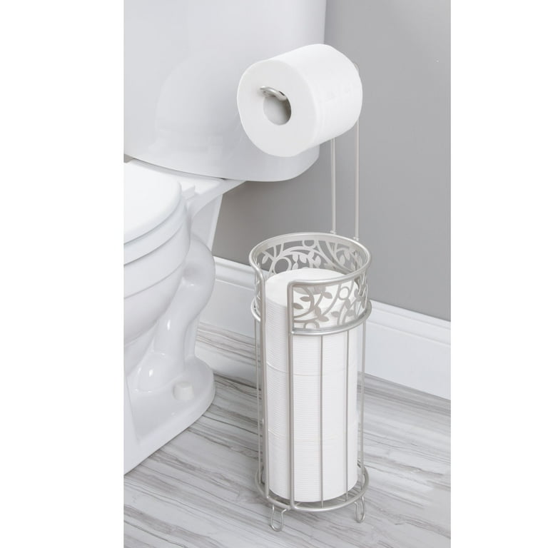 mDesign Steel Toilet Paper Roll Storage and Dispenser for Bathroom - Satin