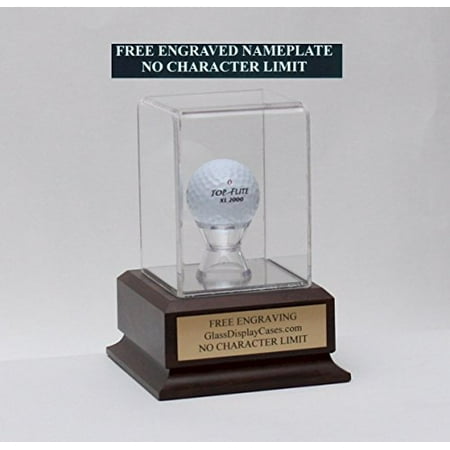 Golf Ball Personalized Hole in One - Eagle - Best Round - Game Acrylic Display Case with Cherry Finish Wood Platform Base & Free (Best Finish For Brazilian Cherry)