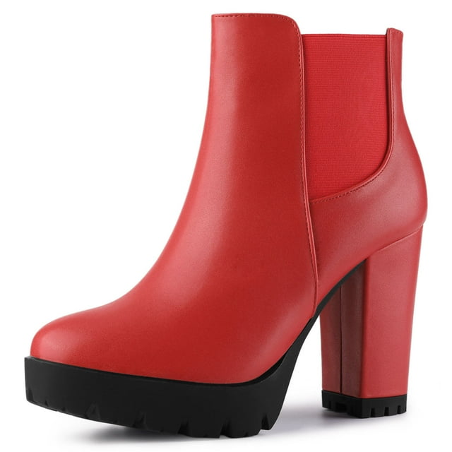 Botines Plataforma Punta Redonda Cremallera Tacón Bloque Rot 26cm
