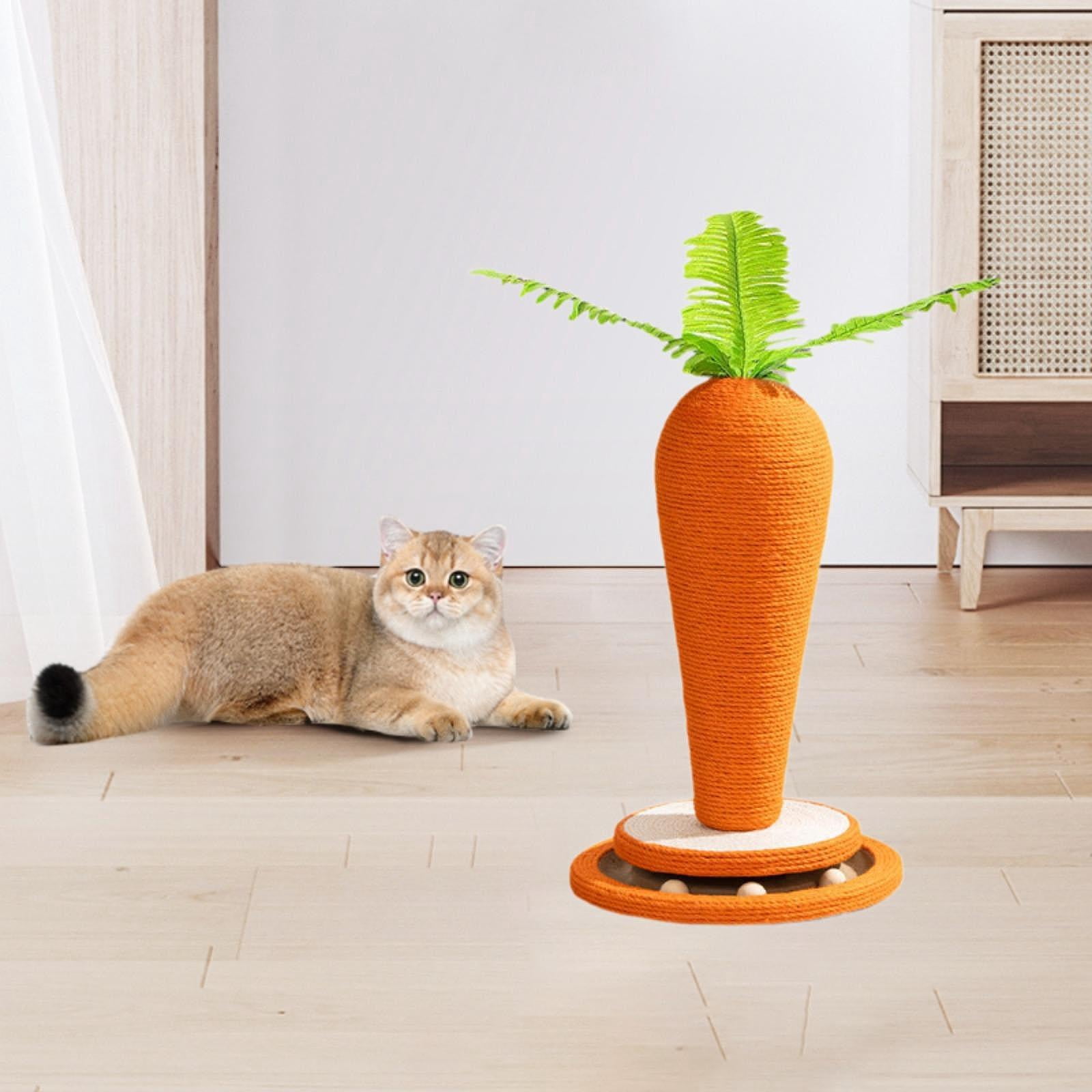 balikha Cat Scratch Post Cat Scratcher Post Bed Carrot Shape Pet Supplies Cat Climbing Frame for Playing Lounging for Cat and Kittens