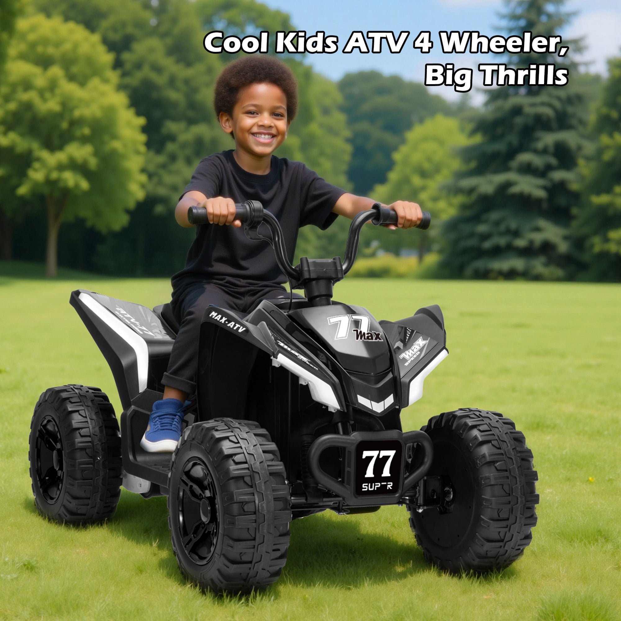 Letsgokid Kids ATV 4 Wheeler, 24V 2 Seater Electric ATV Ride On Toy for Big Kids with 110lb Weight Capacity, 200W Motor, 3.7Mph Max Speed, Spring Suspension, LED Lights, Music