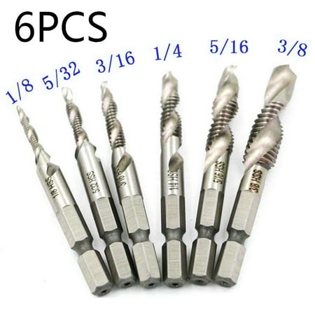 

Size 1/8 5/32 3/16 1/4 5/16 3/8 HHS Spiral Thread Tap Drill-Bits Home-Kit
