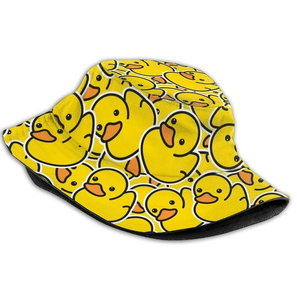 Reversible Black Yellow Duck Bucket Hat for Men Women Summer Sun