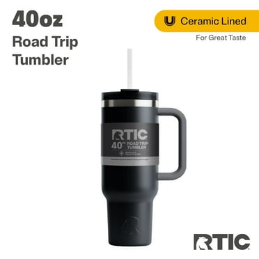 RTIC 40 oz Ceramic Lined Road Trip Tumbler, Leak-Resistant Lid with Straw, Black