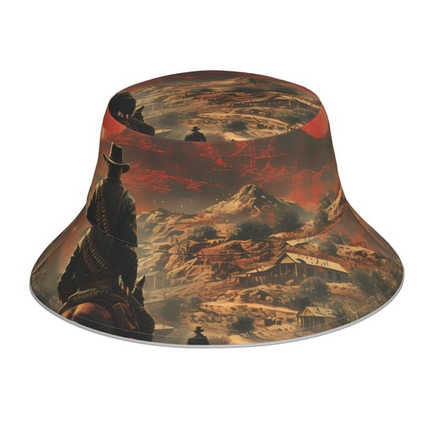 Fotbe 1860s Style American Cowboy Sombrero Tipo Pescador con Estampado – Sombrero de Sol de Algodón de Moda para Playa, Golf, Pesca
