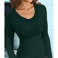 thumbnail image 4 of Womens Fall Clothes Long Sleeve Shirts Scoop Neck Ribbed Knit Slim Fitted Trendy Casual Tops Dark Green M, 4 of 9