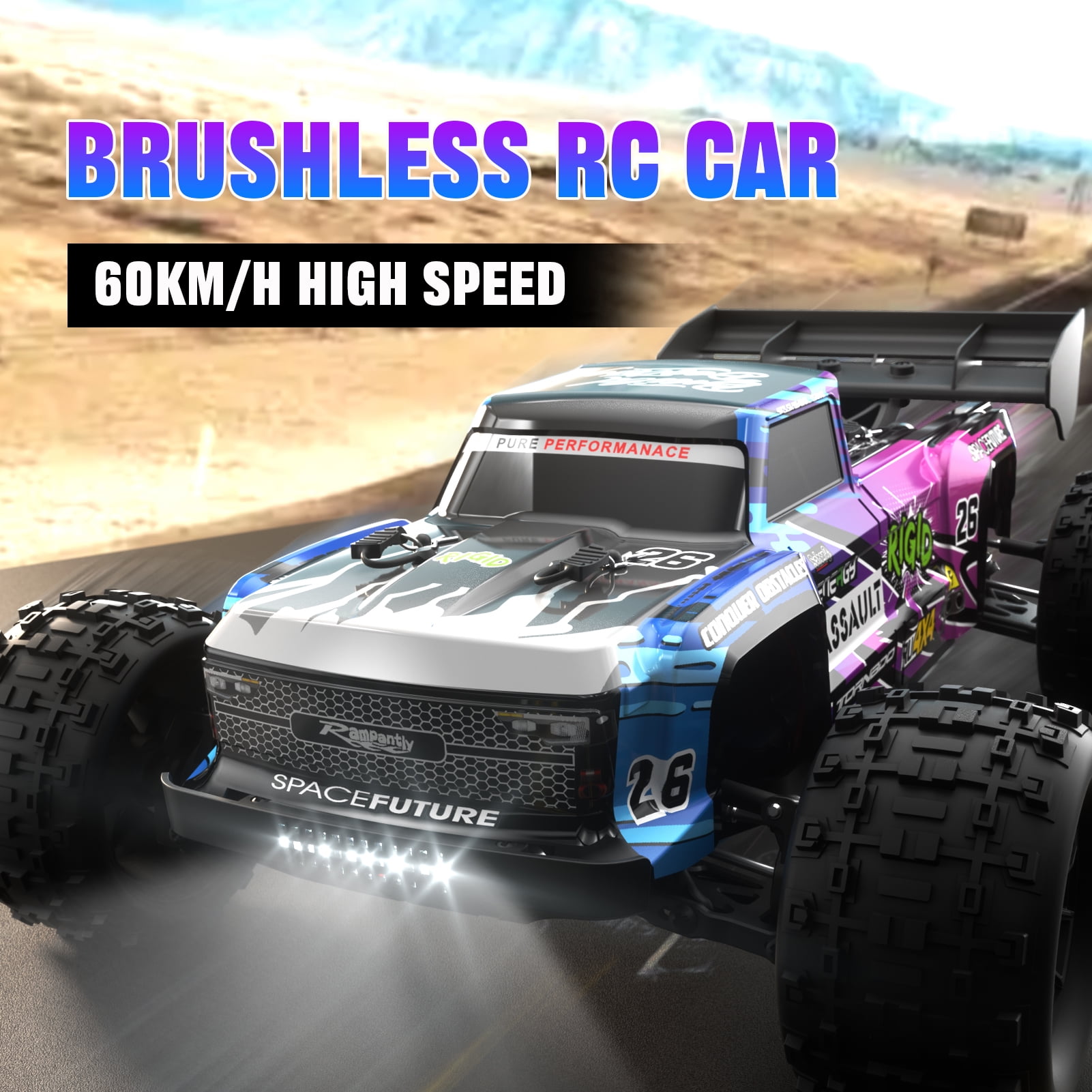 1:12 Full Scale 4WD Brushless RC Car, All Terrain 60KM/H High Speed Off Road Truck, Alloy Chassis, 2.4Ghz Remote Control, Supports Vehicles Racing Together
