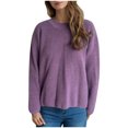thumbnail image 2 of Aueoeo Casual Sweater Women Fall Winter Sweater Long Sleeve Ribbed Knit Pullover Loose Crewneck Sweater Purple S, 2 of 6
