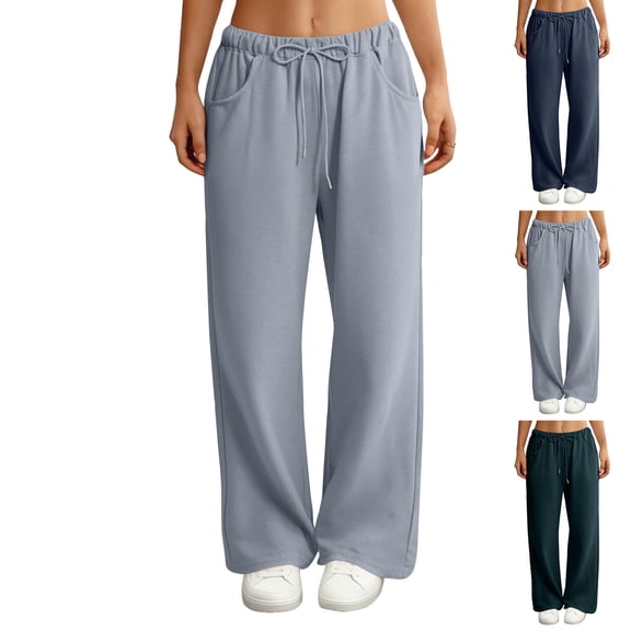 WULMLEO Baggy Wide Leg Sweatpants Women Lightweight Low Rise Sweatpants with Pockets Spring Comfy Yoga Pants Cotton Joggers Light Gray S