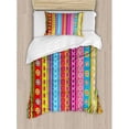 thumbnail image 3 of Striped Queen Size Duvet Cover Set, Colorful Retro Stripes Circles Boho Pattern 90's Style Ethnic Rainbow Art Print, Decorative 3 Piece Bedding Set with 2 Pillow Shams, Multicolor, by Ambesonne, 3 of 3