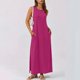 thumbnail image 2 of TaTaai Ladies V-Neck Sleeveless Solid Color Casual Dress Fashion Knee Length Design Soft Breathable Material Comfortable Dress for Daily Wear Birthday Party Work and Vacation Gift, 2 of 9