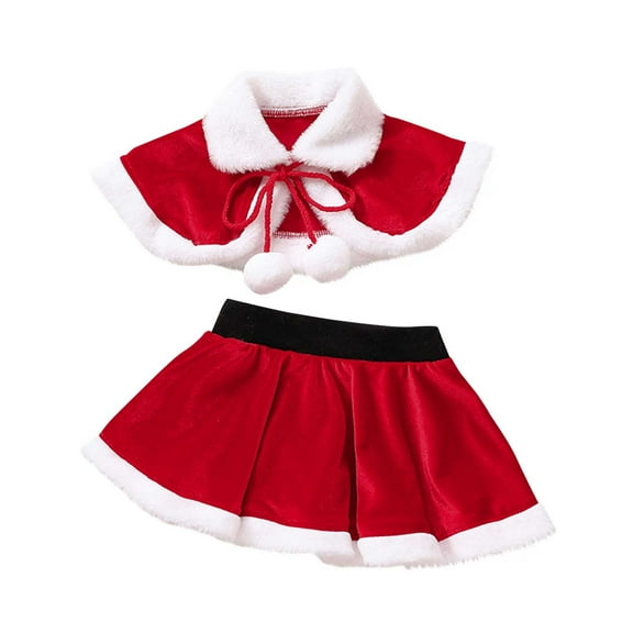 Kaemgyyd Toddler Baby Girl Christmas Outfits Cute Fashion Fuzzy Hooded Cape Coat and A-Line Skirt 2 Piece Set Clothing 6 M-4 T