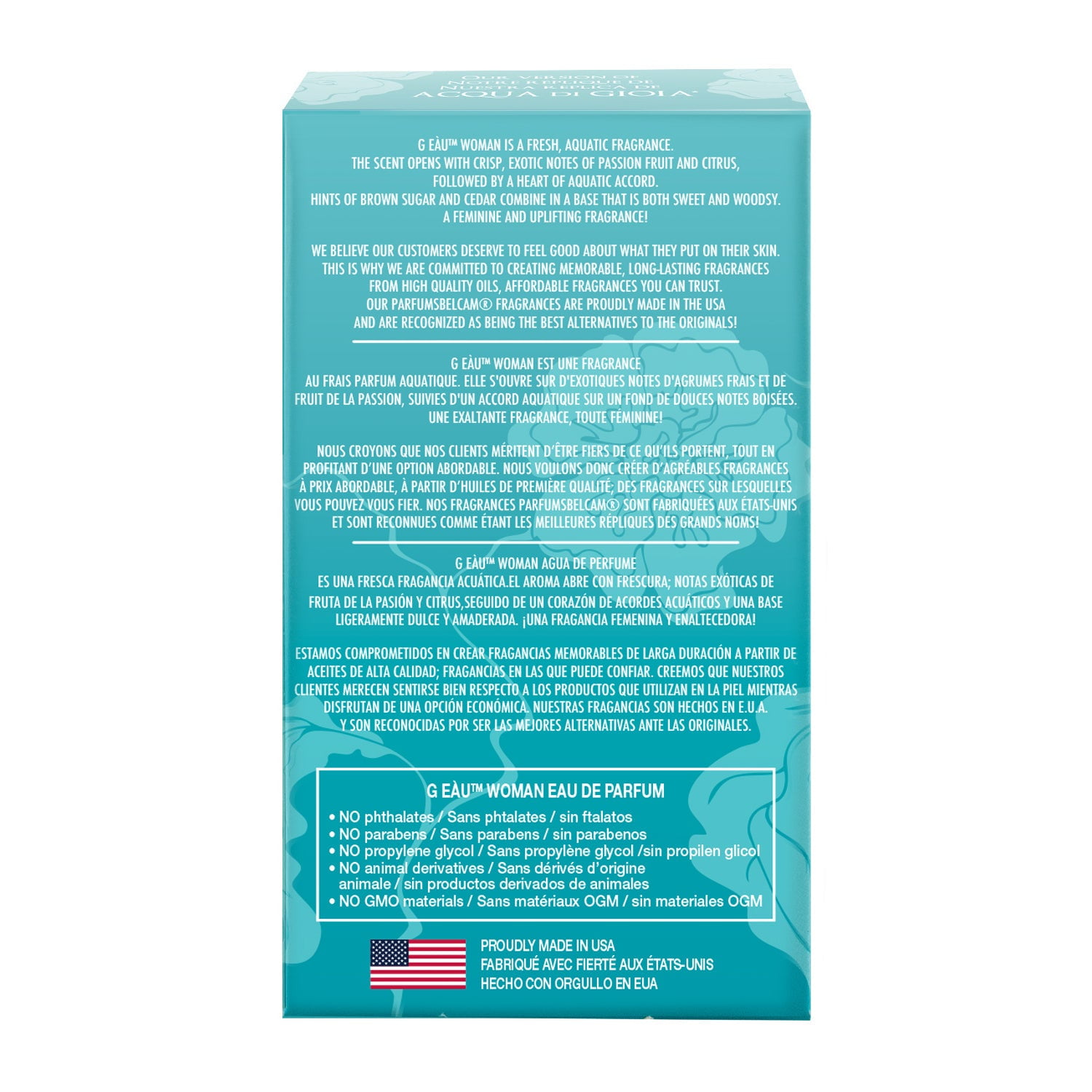 PB ParfumsBelcam G Eau Eau de Parfum Vaporisateur pour Femmes, Parfum Floral Aquatique Frais, 50 ml