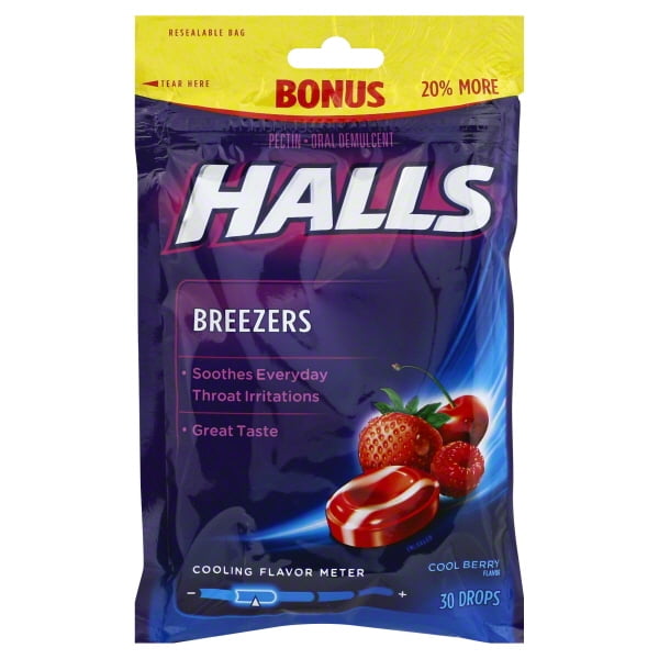 HALLS Breezers Cool Berry Cough Drops, 30 Count
