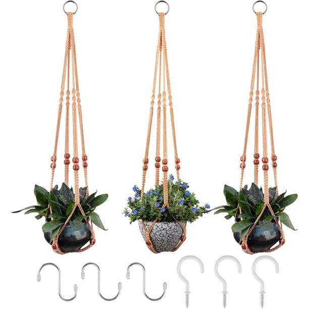 Colgador de macramé para plantas RIFNY, cuerda de algodón de 89 cm con ganchos, paquete de 3
