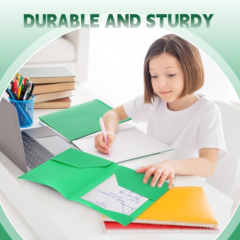 14 Pcs Plastic Folders with Clear Front Pockets Heavy Duty File Folders with 2 Pockets and Card Slot for Student Communication School Office Presentation Report