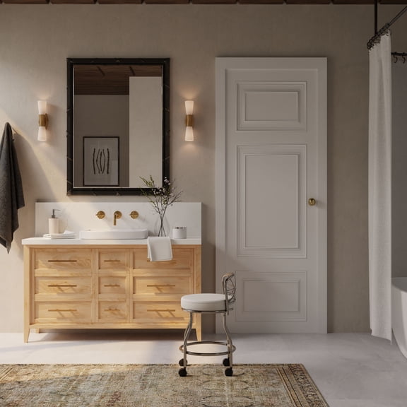 Contemporary Home Living Cross Back Vanity Stool with Casters - 27.5" - White and Silver