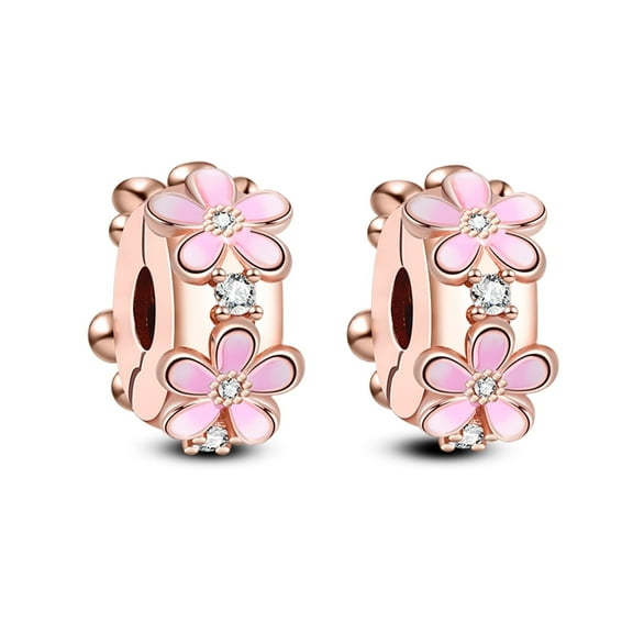 ROSIANNA Sterling Silver Pink Cubic Zirconia Daisy Clips Charms, 0.51 in, 5A ct. t.w., 2 Pack