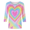 thumbnail image 1 of BLVB T-Shirt Graphique Teinture sur Nœuds Cœur pour Femmes T-Shirt de la Saint-Valentin Motif Mignon Manches 3/4 Hauts Col Rond Printemps, 1 of 5