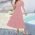 thumbnail image 2 of Vestido midi boho floral de verano 2025 para mujer - Vestido de playa de manga corta y cuello cuadrado, tallas S-XL, 2 of 4