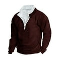 thumbnail image 2 of Momasggi Men's 1/4 Zip Pullover Thermal Fleece Fuzzy Sherpa Lined Sweatshirts Long Sleeve Stand Collar Sweatshirt Big and Tall Sweatshirt Wine 2XL, 2 of 4
