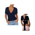 thumbnail image 3 of Top corto liso de verano para mujer, sin mangas, con escote en V profundo, corte ajustado, ideal para fiestas y playa., 3 of 7