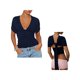 thumbnail image 3 of Top corto liso de verano para mujer, sin mangas, con escote en V profundo, corte ajustado, ideal para fiestas y playa., 3 of 7