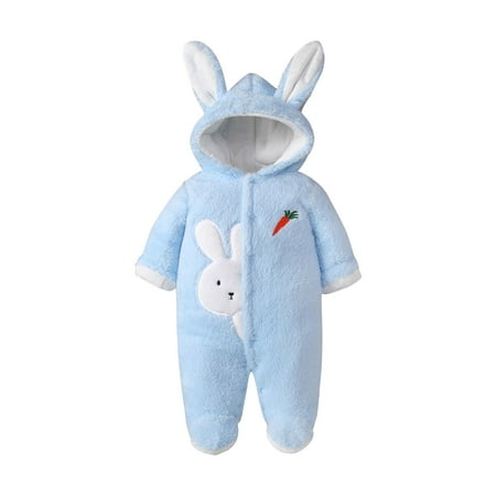 

Stamzod Footed Newborn Baby Rompers Clearance 2022 Fall Rabbit Ears Winter Warm Coral Fleece Baby Clothes Infant Kids Sleepwear Overall Baby Jumpsuits Sky Blue 3-9 Months