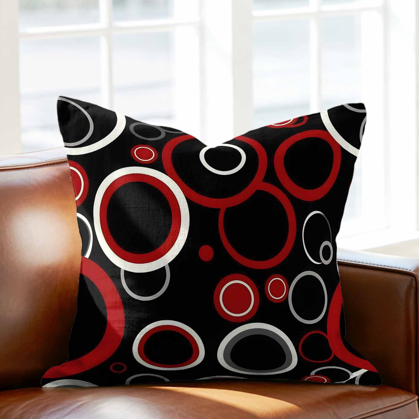 Pillow Covers 26x26 Inch, Red Black Linen Pillowcase with Invisible Zipper, Abstract Modern Geometric White Grey Circle Decorative Throw Pillow Covers Cushion Case for Couch Sofa Bed Living Room