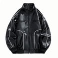 thumbnail image 1 of Leather Coats for Men, Man Streak Solid Color Pockets Zipper Lapel Leather Coat, 1 of 9