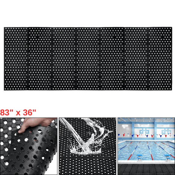 PPOSFPH Rubber Drainage Mat, 83" x 36" Large Outdoor Rubber Mat Non-Slip Commercial Anti-Fatigue Floor Mats for Kitchen, Bar, Pool, Indoor & Outdoor Wet Areas