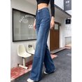 thumbnail image 5 of Women's High Rise Flare Jeans Dark Blue Washed Denim Pants with Front Pockets, 5 of 7