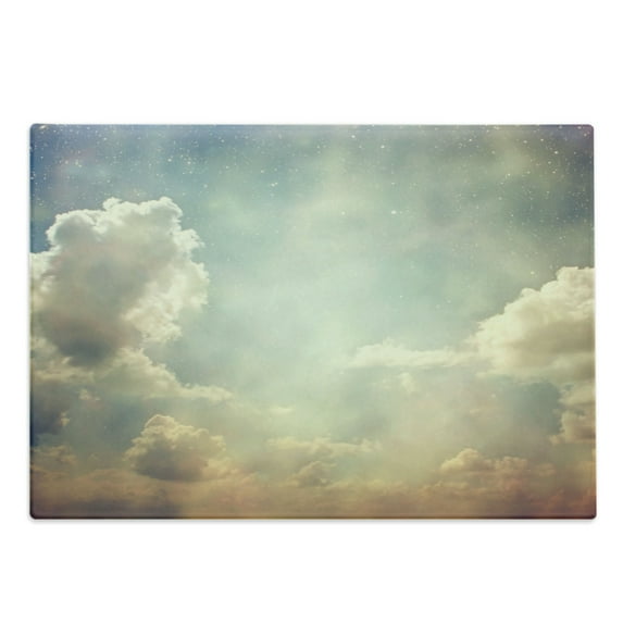 Vintage Cutting Board, Sky Looks Like Dream Space with Sun Rays Celestial Miracle Atmosphere Photo, Decorative Tempered Glass Cutting and Serving Board, Large Size, Blue White, by Ambesonne